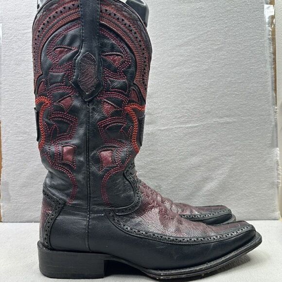 Los Altos Mens Size 8 (EE) Cowboy Western Boots Black Cherry Ostrich Leather - Picture 1 of 10